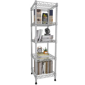 GIOTORENT 5-tier grey shelving unit front view for compact storage.