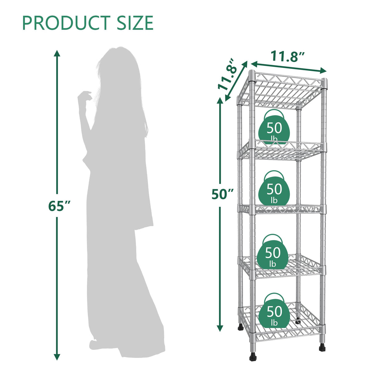 GIOTORENT 5-tier grey shelving unit side view showing slim profile.
