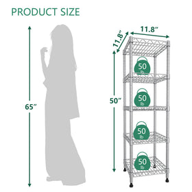 GIOTORENT 5-tier grey shelving unit side view showing slim profile.