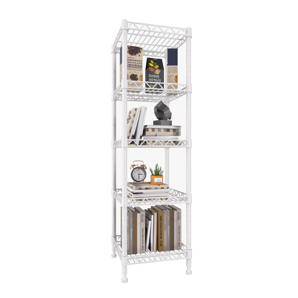 GIOTORENT 5-tier shelving unit front view showing compact storage for tight spaces