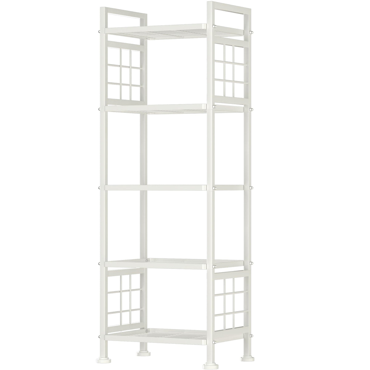 GIOTORENT 5-Wire shelves front view showing sturdy white metal storage