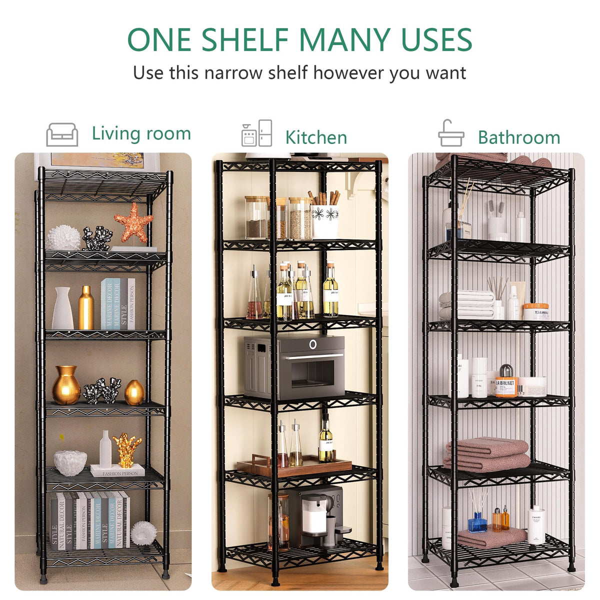 GIOTORENT adjustable shelves enable customized item arrangement.