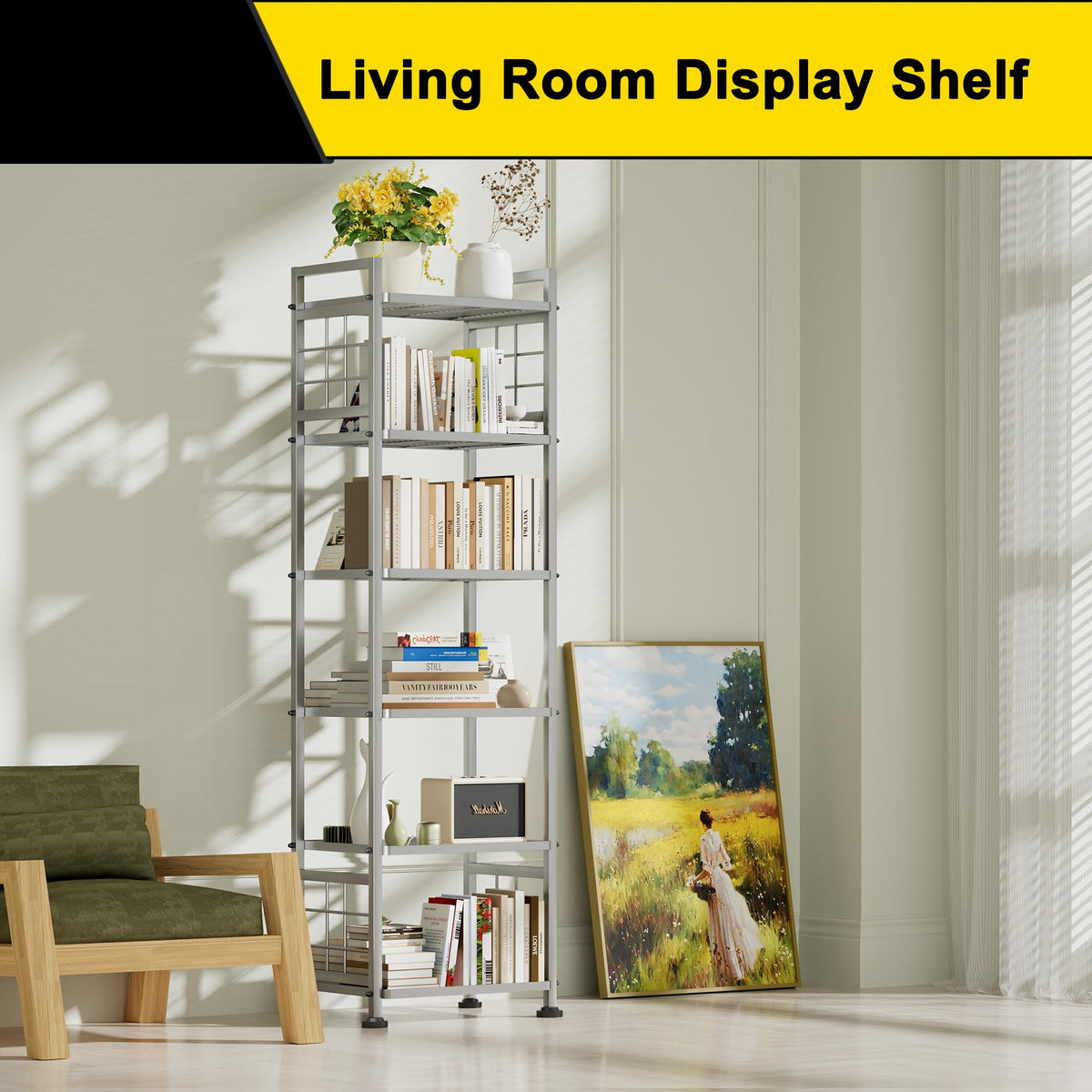 GIOTORENT 6-wire shelf kitchen use image demonstrates organized pantry storage.