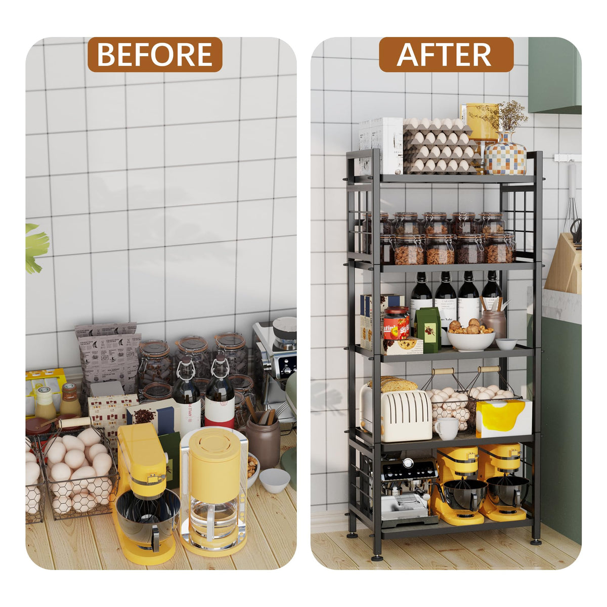 GIOTORENT adjustable anti-tip feet keep the shelf stable on uneven floors.