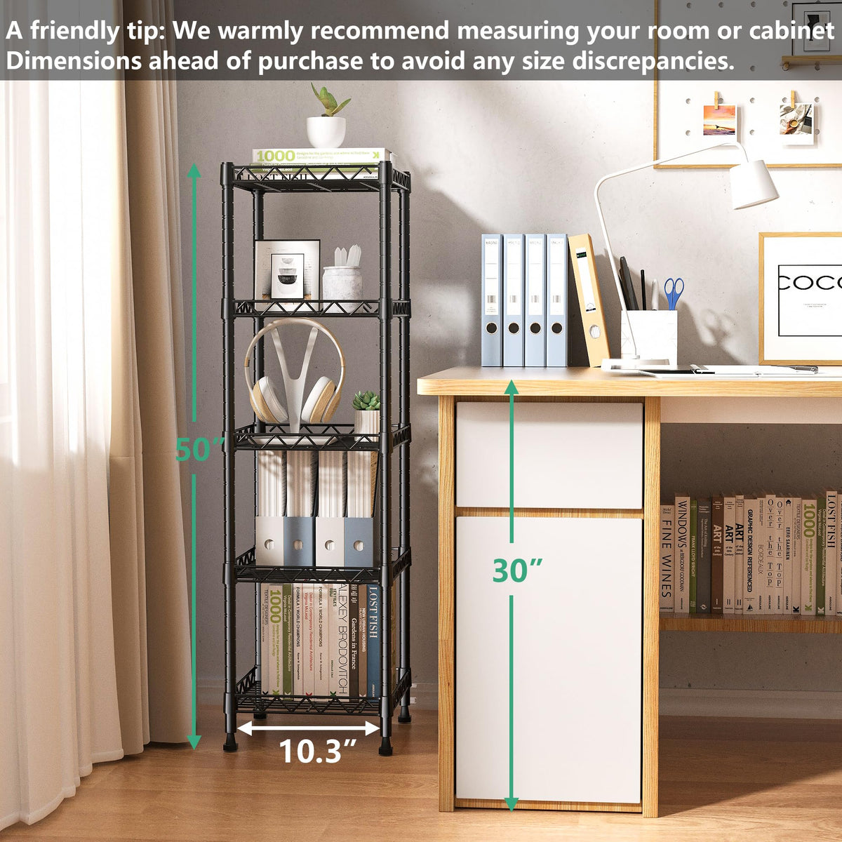 GIOTORENT adjustable shelves let you tailor height for tall items.