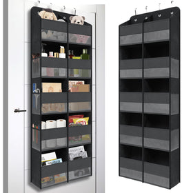 Giraffe Creation over-door organizer front view with clear pockets for quick item identification.