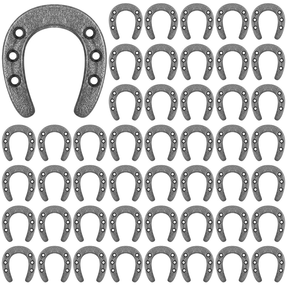 Gisafai 50-pack cast iron horseshoes for mini wall decor and crafts.