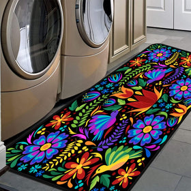 GISPOG colorful Mexican floral kitchen rug with non-slip grip for entryways.