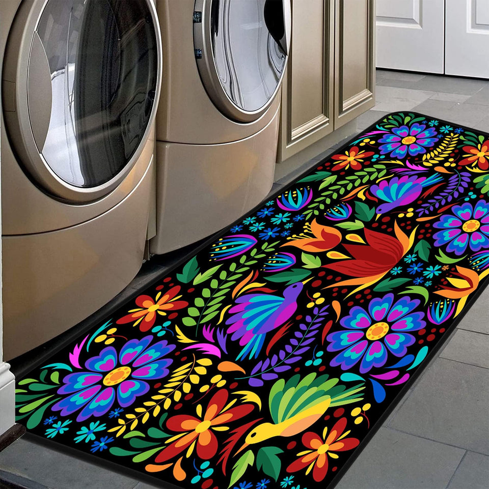 GISPOG colorful Mexican floral kitchen rug with non-slip grip for entryways.