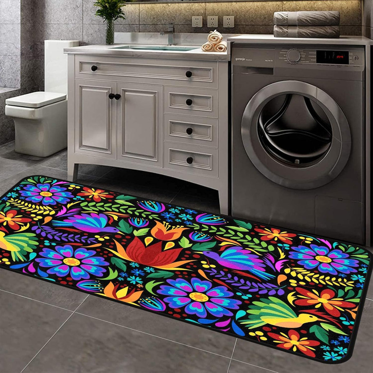 GISPOG floral birds doormat for patio entry showing vibrant pattern