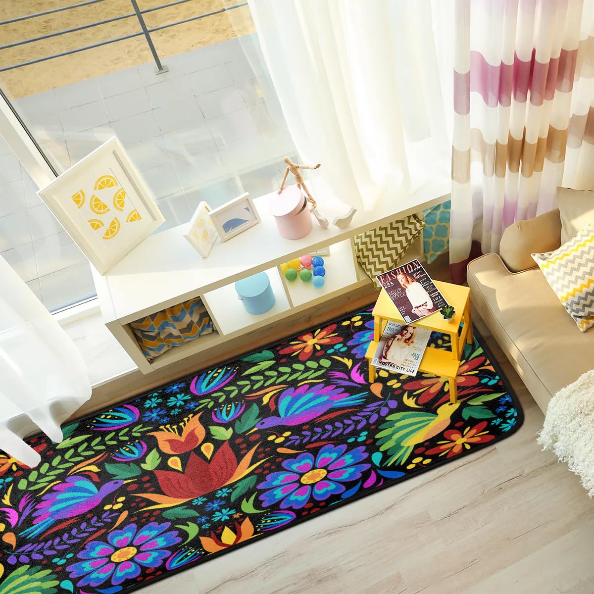 GISPOG colorful floral rug absorbs water and mud for kitchens and laundry.
