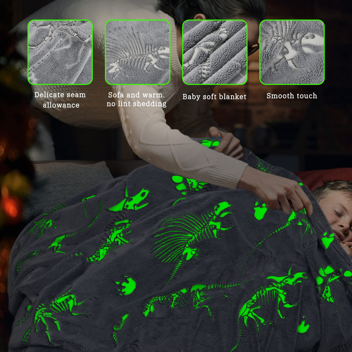 Gitrat Glow Dinosaur Blanket suitable for camping and travel