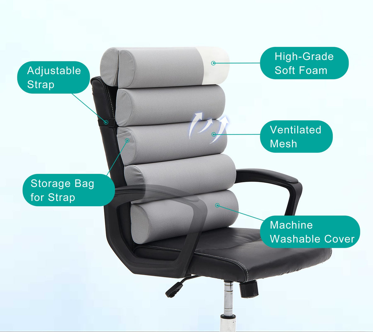 GIVANLEE adjustable straps with pocket keep the cushion secure and within reach.