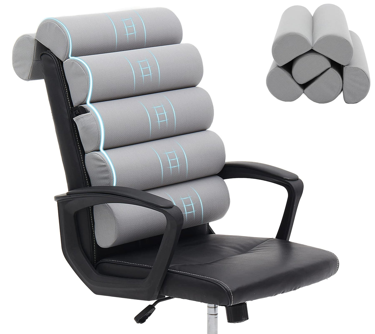 GIVANLEE ergonomic lumbar pillow supports long hours on a high-back chair for targeted neck through lower-back comfort.
