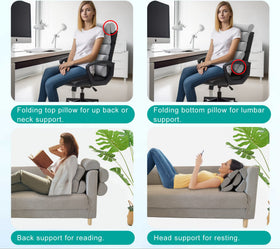 GIVANLEE three-in-one design combines lumbar, back, and neck support in one pillow.