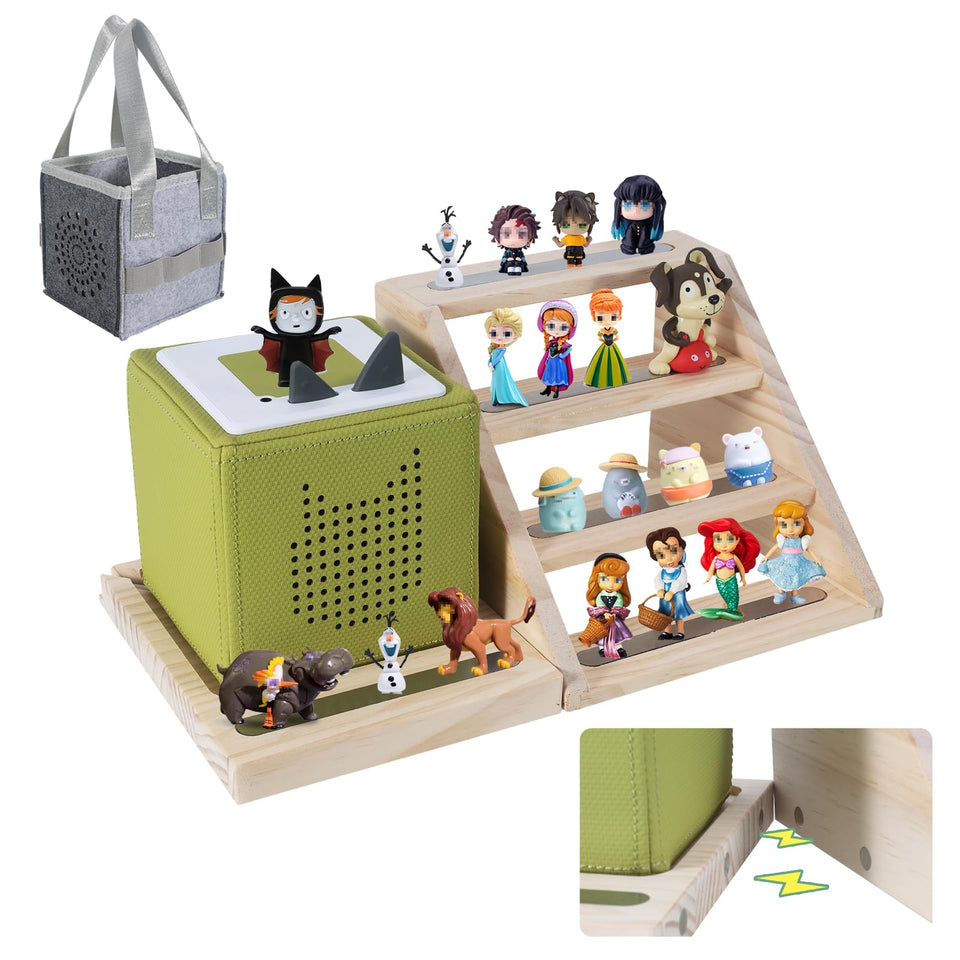 Givilio Tonie Shelf with stair display securely holds Tonie figures for easy access.