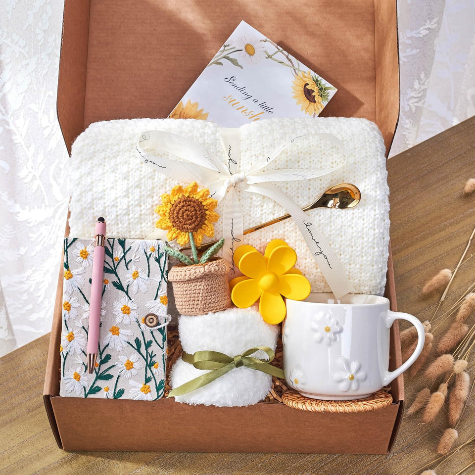 GivLovely Thinking of You box unboxing with sunflower packaging—brightens her day.
