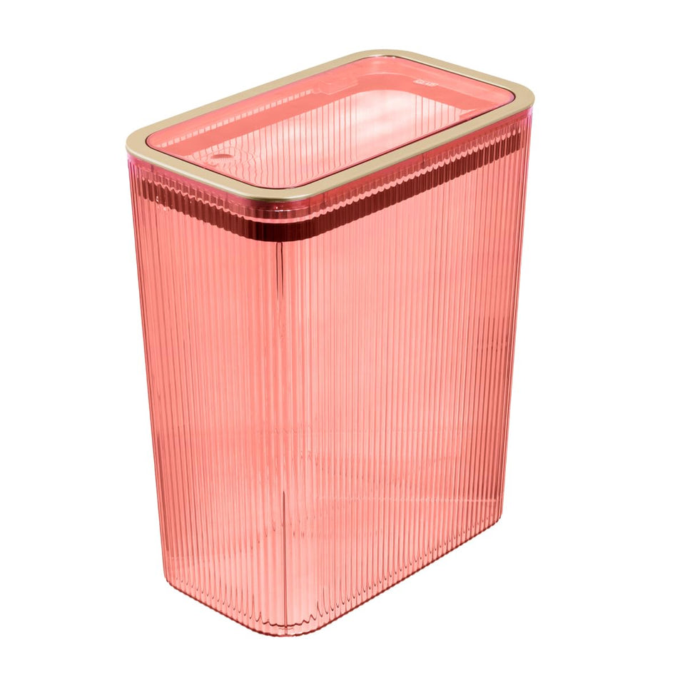 Glad 2.6-gallon bathroom trash can with pop-up lid in blush, ideal for small spaces.