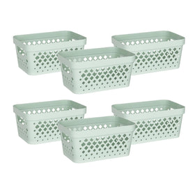 Glad Sage baskets stacked on a pantry shelf for organized storage