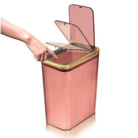 Glad slim clear trash bin with ribbed texture for durability and moisture resistance.
