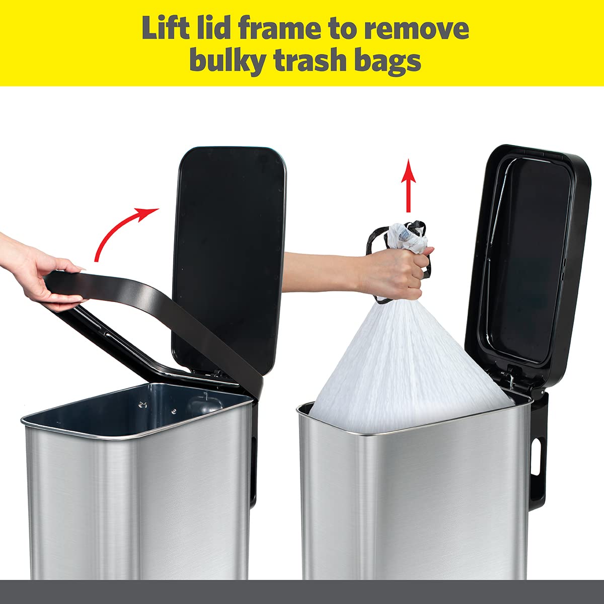 Glad Slim Trash Can bag rings keep liners secure during disposal.