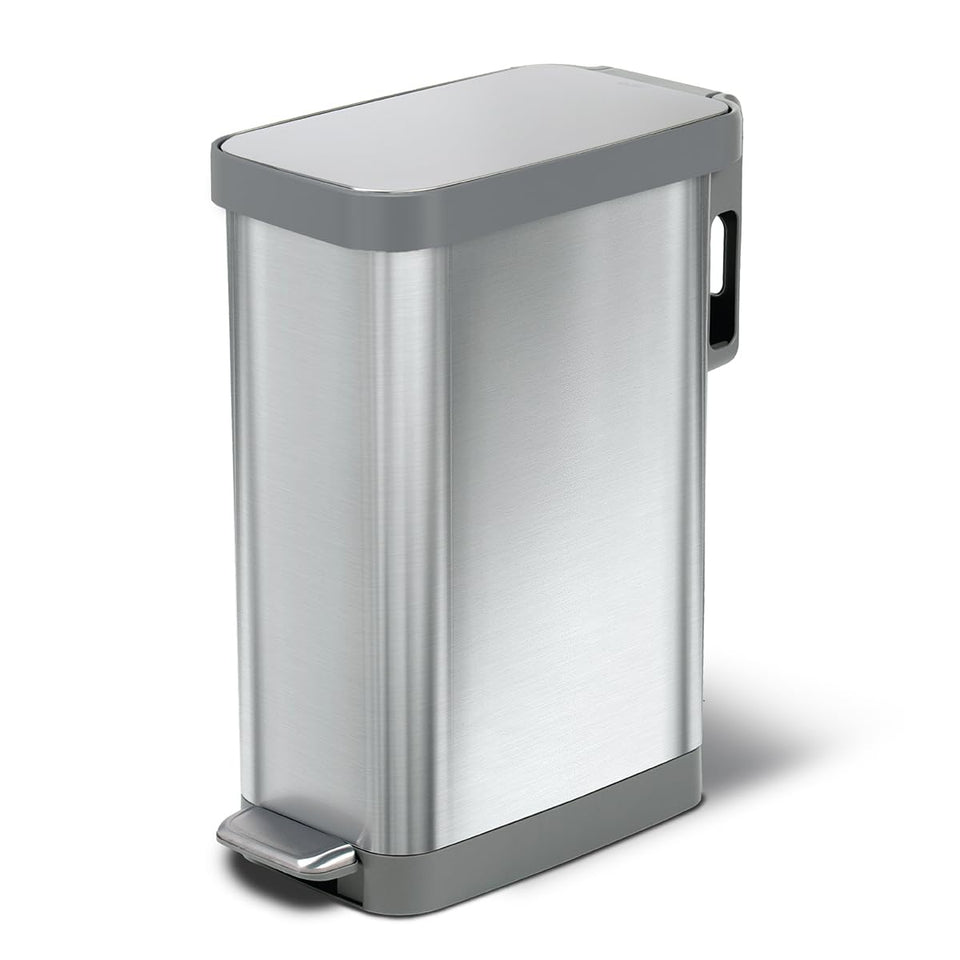 Glad Slim Trash Can with narrow design and soft-close lid for compact spaces.
