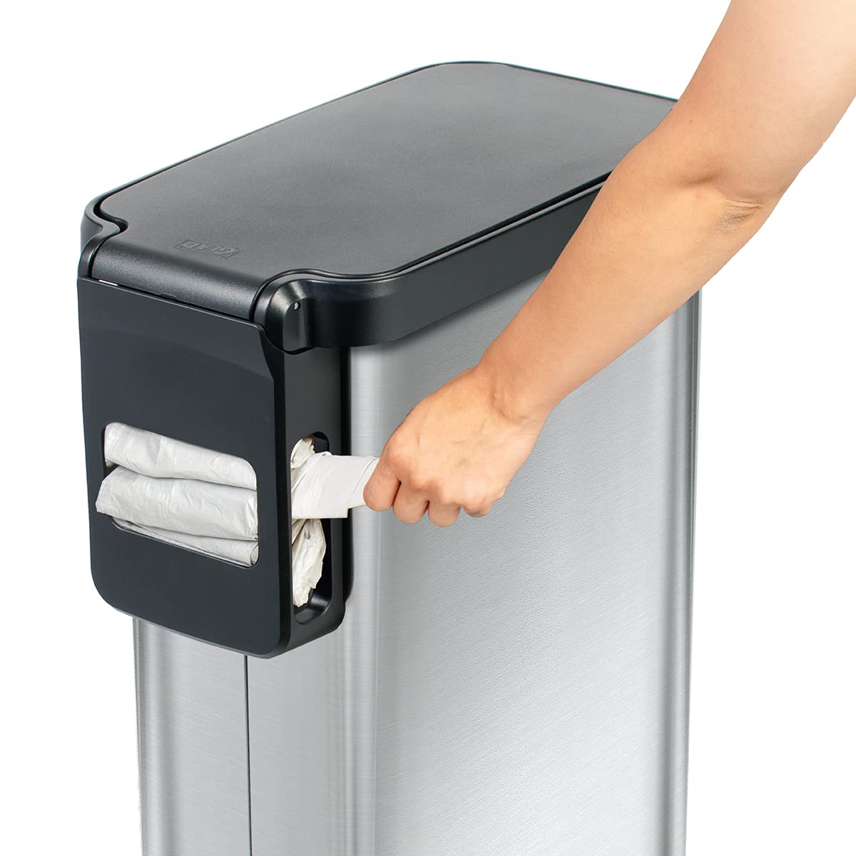 Glad Slim Trash Can soft-close pedal ensures quiet lid cycles.