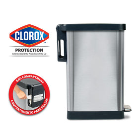 Glad Slim Trash Can stainless steel finish resists fingerprints and looks sleek.