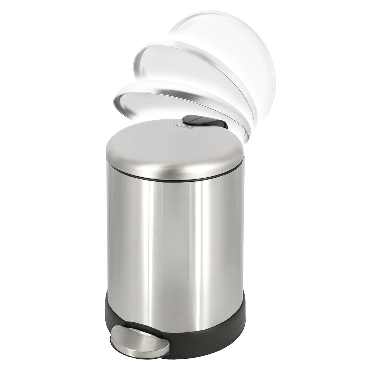 Glad small trash can step pedal enables hands-free use in busy rooms.