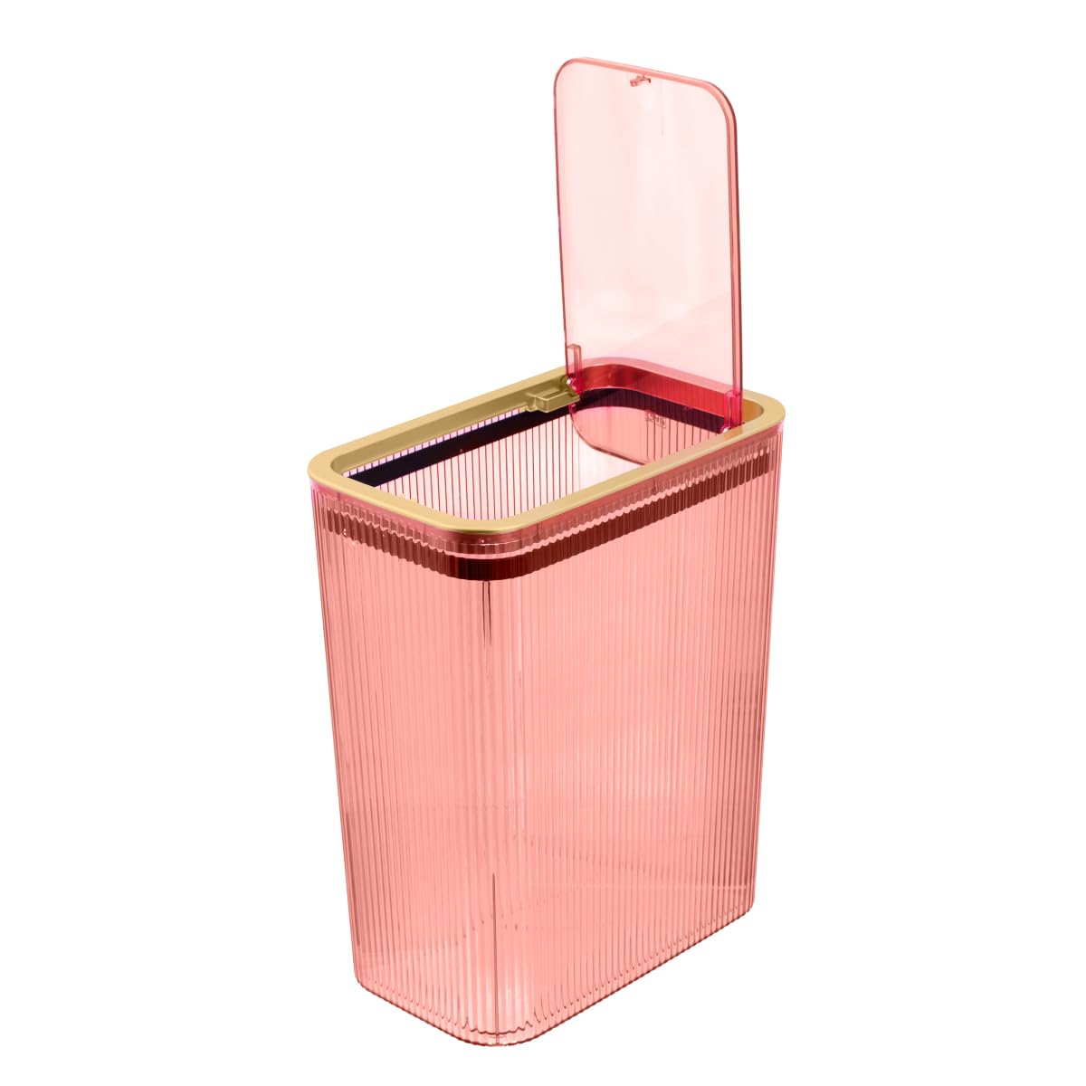Glad bag ring system keeps liners secure inside the blush trash can.