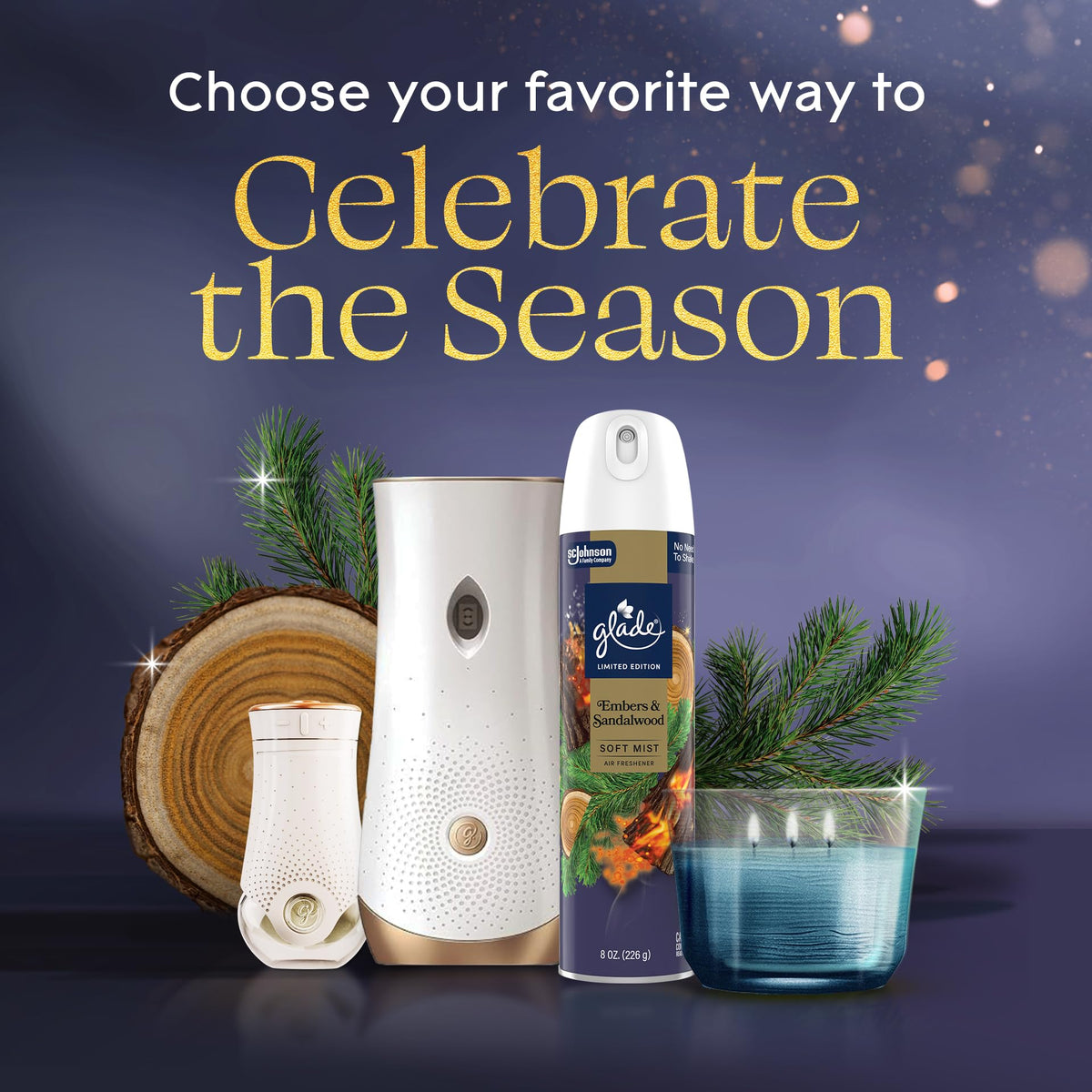 Cozy living room scene featuring Glade Embers & Sandalwood for ambiance.