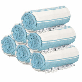 GLAMBURG peshtemal oversized towel in aqua blue with nautical stripes for beach use