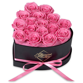 GLAMOUR BOUTIQUE 16-flower heart box pink preserved roses lasting decor