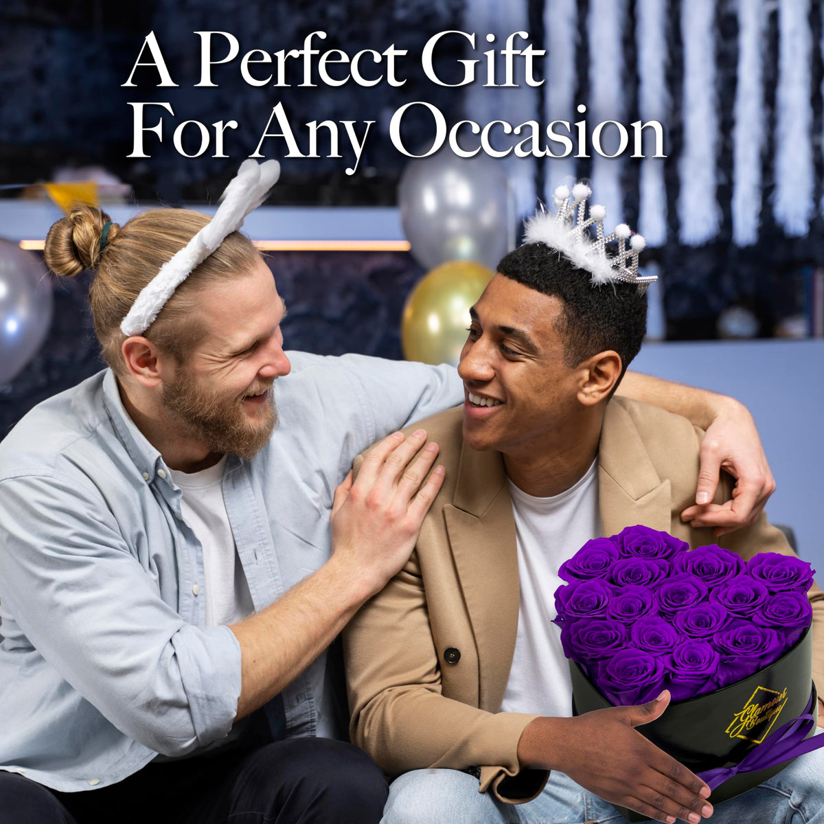 GLAMOUR BOUTIQUE presentation with purple ribbon, premium gift packaging.