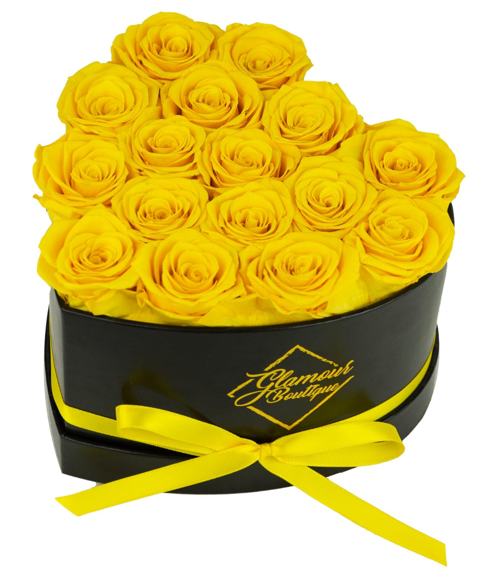 GLAMOUR BOUTIQUE 16-flower forever heart box with preserved roses for long-lasting decor.