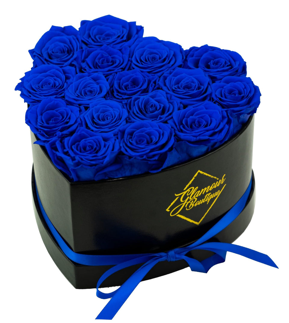 GLAMOUR BOUTIQUE 16-flower forever heart box showing lasting keepsake for Mother's Day