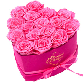 GLAMOUR BOUTIQUE 16-rose heart box with velvet pink preserved roses for timeless gifting
