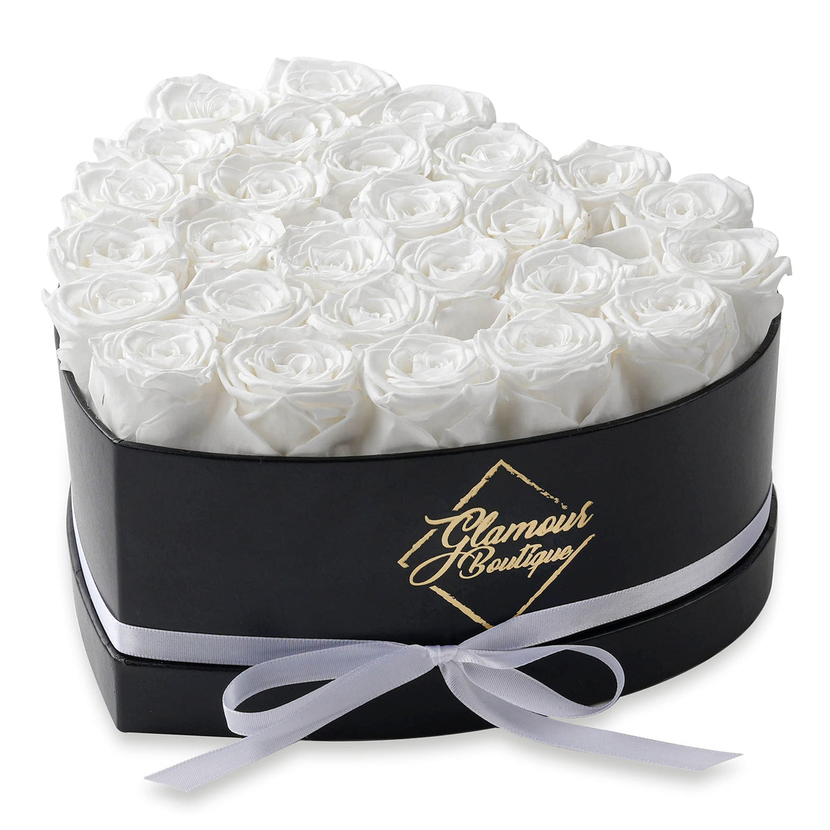 GLAMOUR BOUTIQUE 27 Flower Forever heart box presentation with lasting rose keepsake for decor