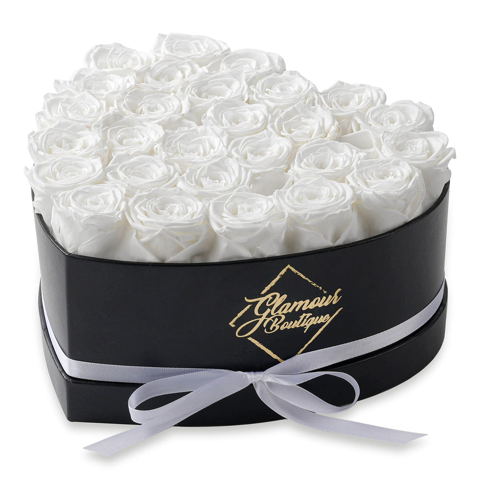 GLAMOUR BOUTIQUE 27 Flower Forever heart box presentation with lasting rose keepsake for decor