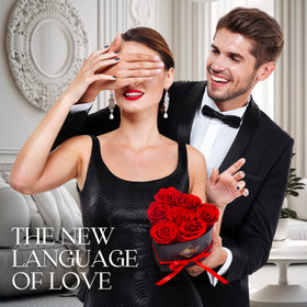 GLAMOUR BOUTIQUE 50-rose heart box display creates a dramatic statement