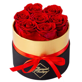 GLAMOUR BOUTIQUE eternal roses in a round box for lasting beauty.