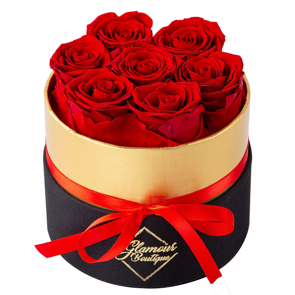 GLAMOUR BOUTIQUE eternal roses in a round box for lasting beauty.