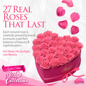 GLAMOUR BOUTIQUE heart box open display reveals preserved roses in a gift-worthy presentation.