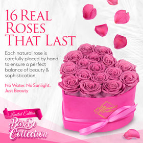 GLAMOUR BOUTIQUE forever roses heart box closeup velvet pink highlights enduring beauty