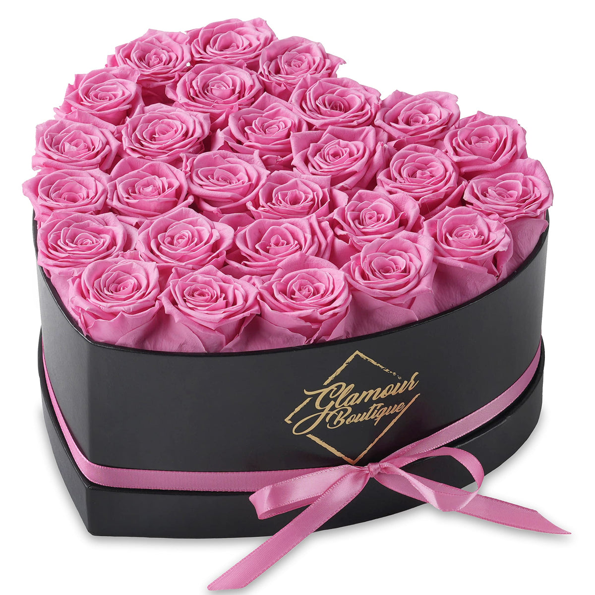 GLAMOUR BOUTIQUE heart box pink roses for long-lasting home decor.