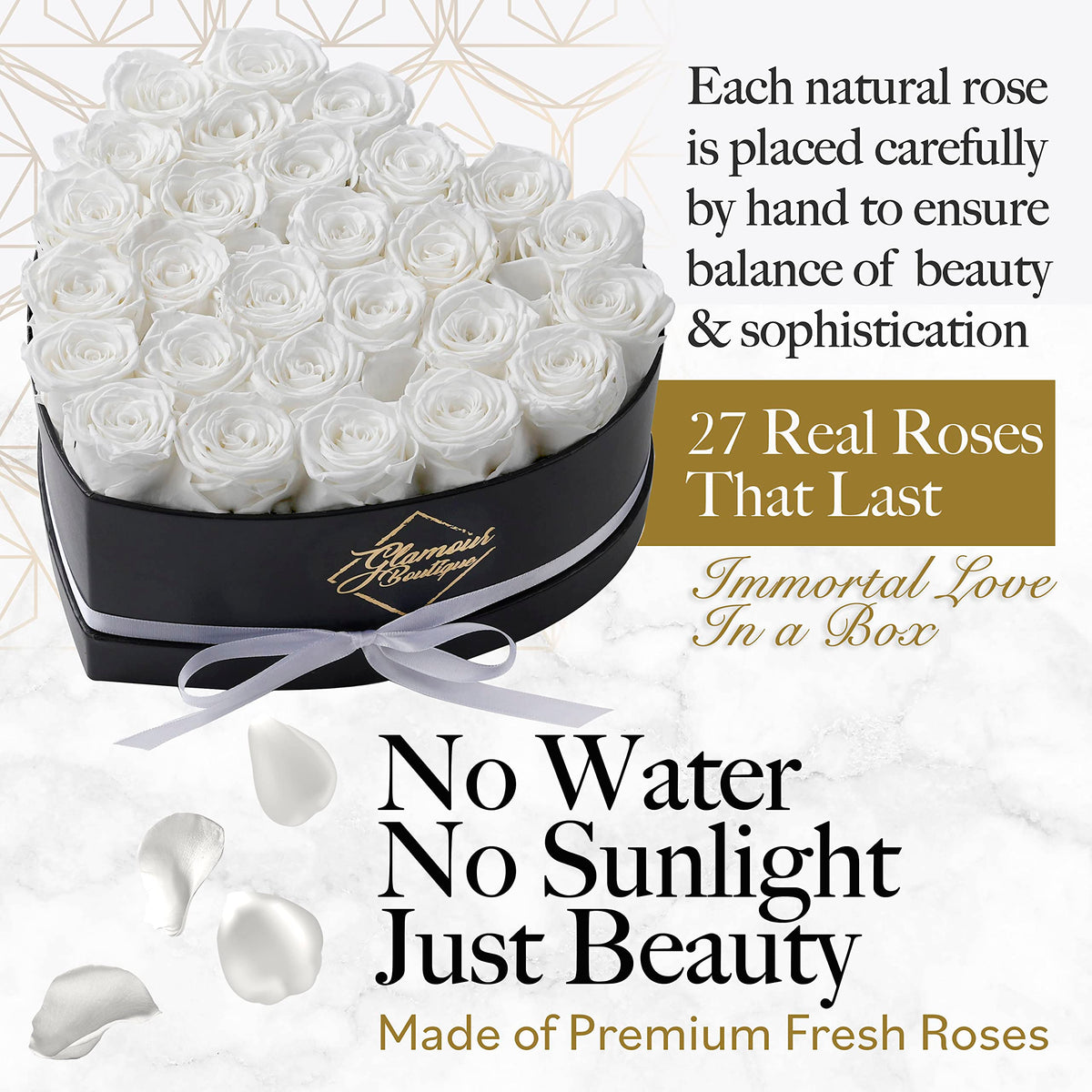 GLAMOUR BOUTIQUE heart box white detail emphasizing elegant gift-ready design
