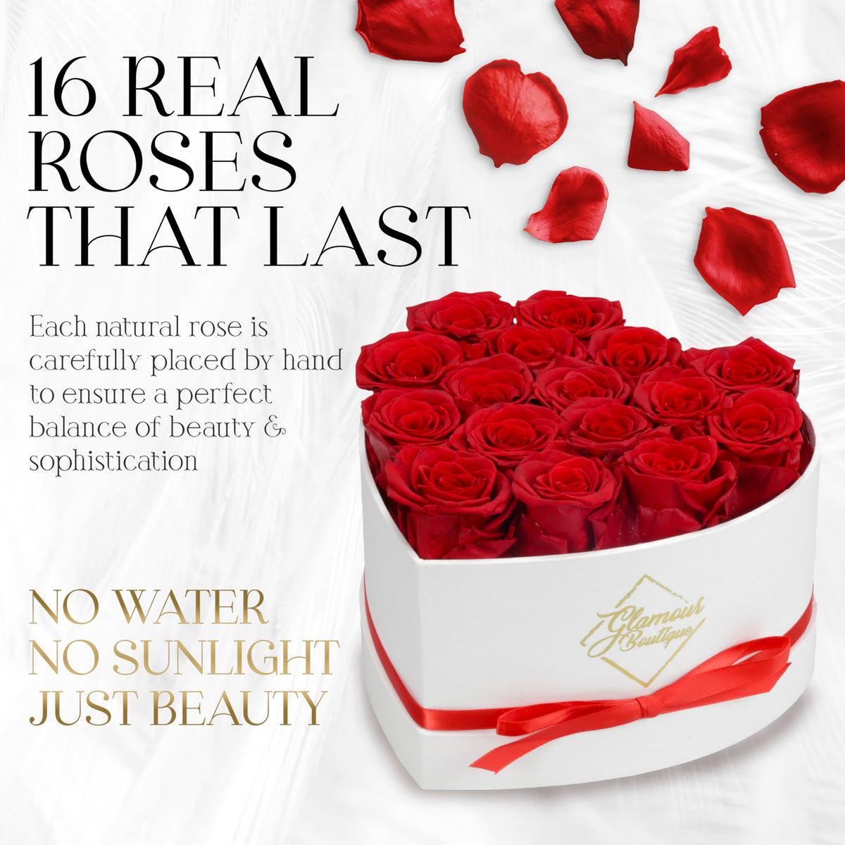 GLAMOUR BOUTIQUE heart-shaped box open emphasizes elegant presentation for special occasions.