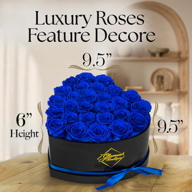 GLAMOUR BOUTIQUE blue preserved roses require no water or sun.