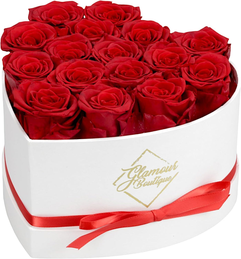GLAMOUR BOUTIQUE preserved roses box red 16 highlights lasting beauty perfect for gifting.