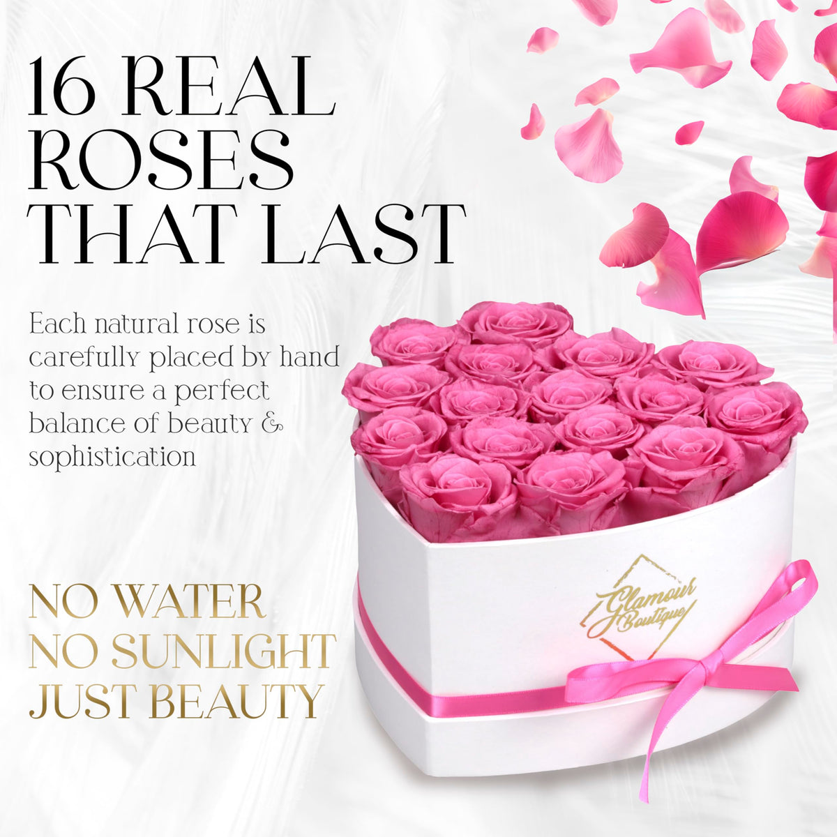 Close-up of pink preserved roses showing natural texture and long-lasting beauty.